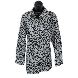Talbots Leopard Print Button Front Top Office Preppy Statement Chic Plus Size 1X